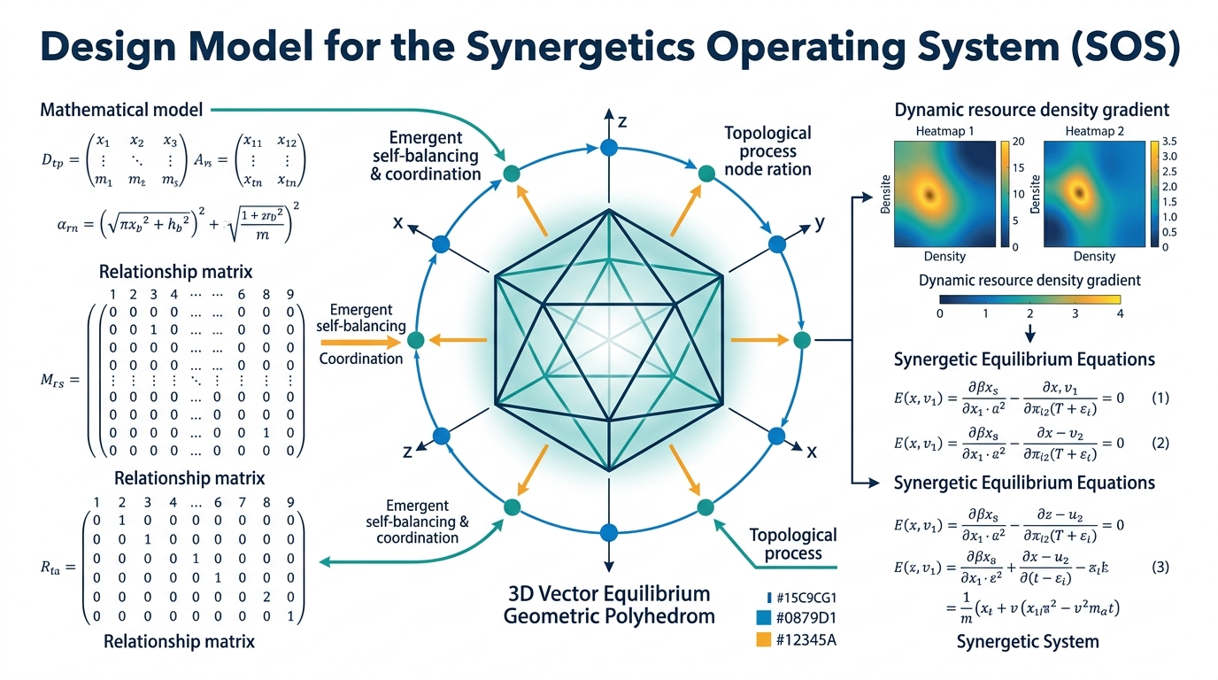 Design Model for the Synergetics Operating System (SOS) - 3D Vector Equilibrium, Mathematical Formulations, and Resource Density Gradients
